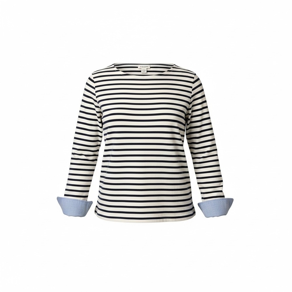 J.Crew Women's Striped BoatneckTop with Built in French Cuff Nautical Large